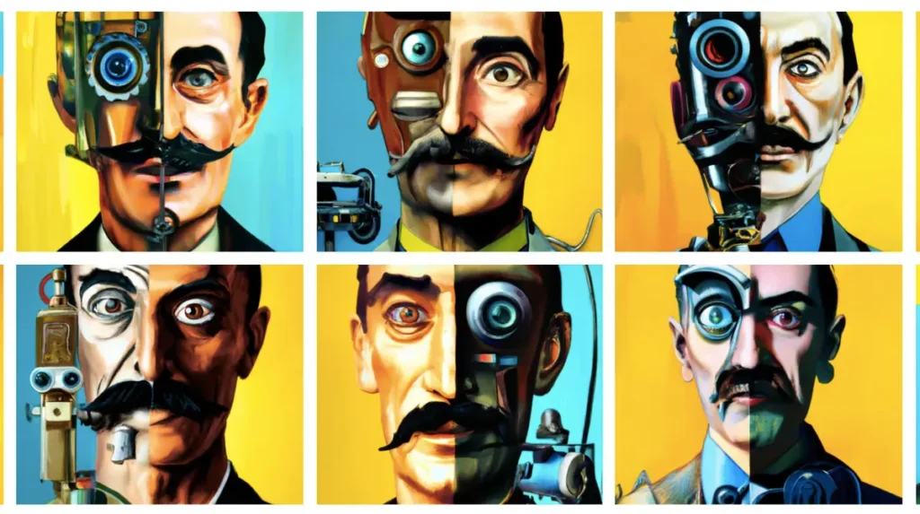 AI image of steampunk cyborg with mustache