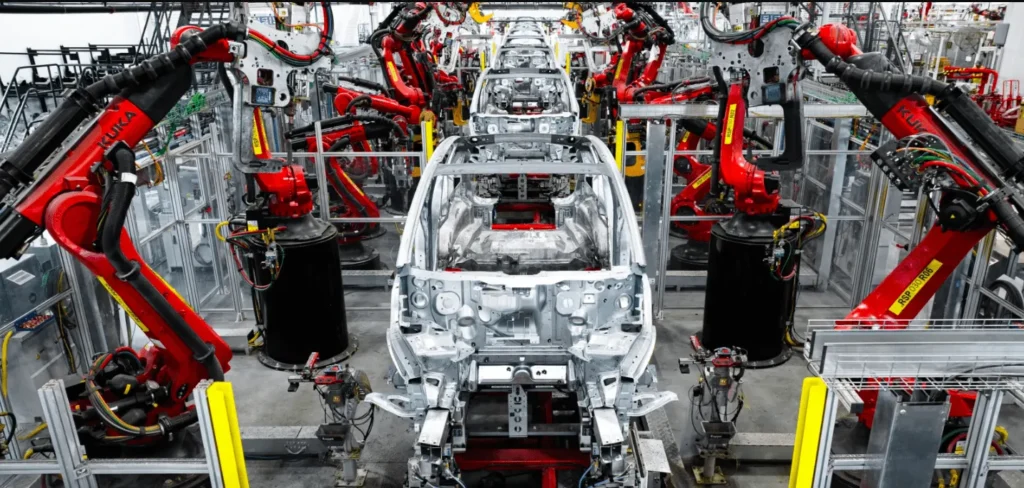 Tesla-robots building tesla car