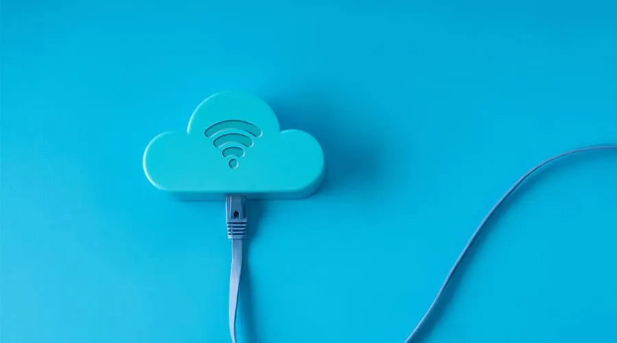 cloud computing concept ethernet cable pluged into cloud device