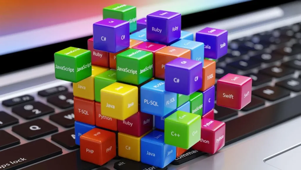 programming languages graphic cubes on keyboard